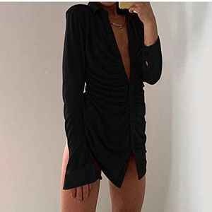 Long sleeved ruched button up mini dress Large